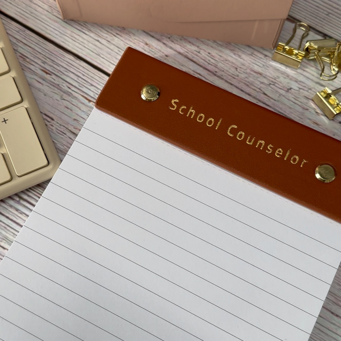 Chic 4x6 Faux Leather School Counselor Notepad with Gold Detailing